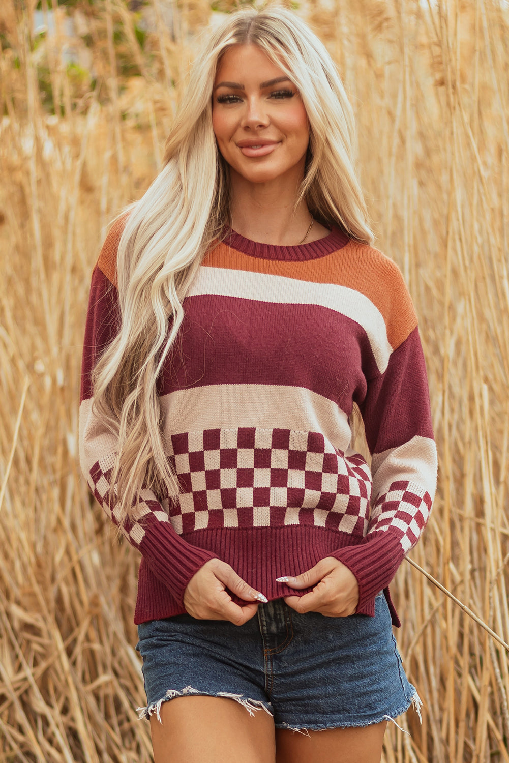 Checkered Color Block Sweater
