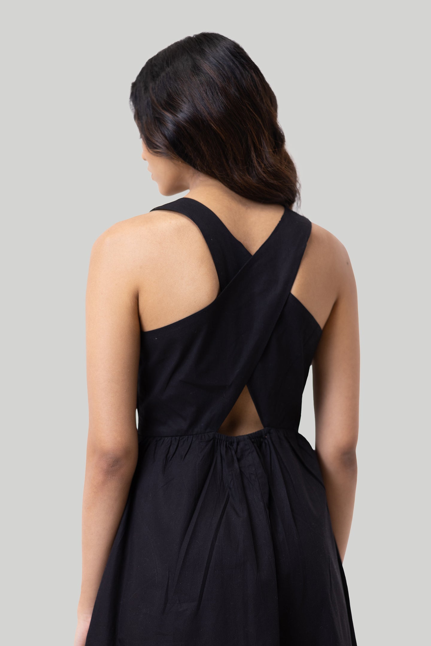 Black cross-back Organic Cotton Midi Dress- ( eco-friendly )