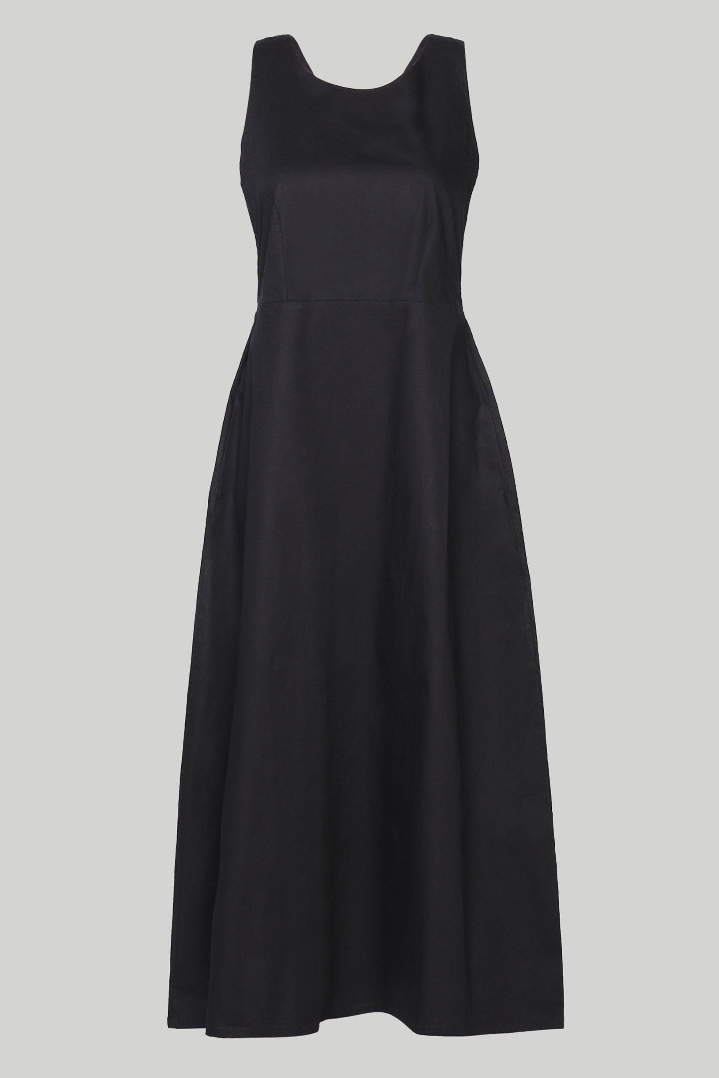 Black cross-back Organic Cotton Midi Dress- ( eco-friendly )