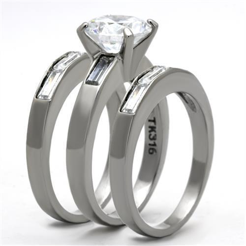 High polished (no plating) Stainless Steel Ring with AAA Grade CZ