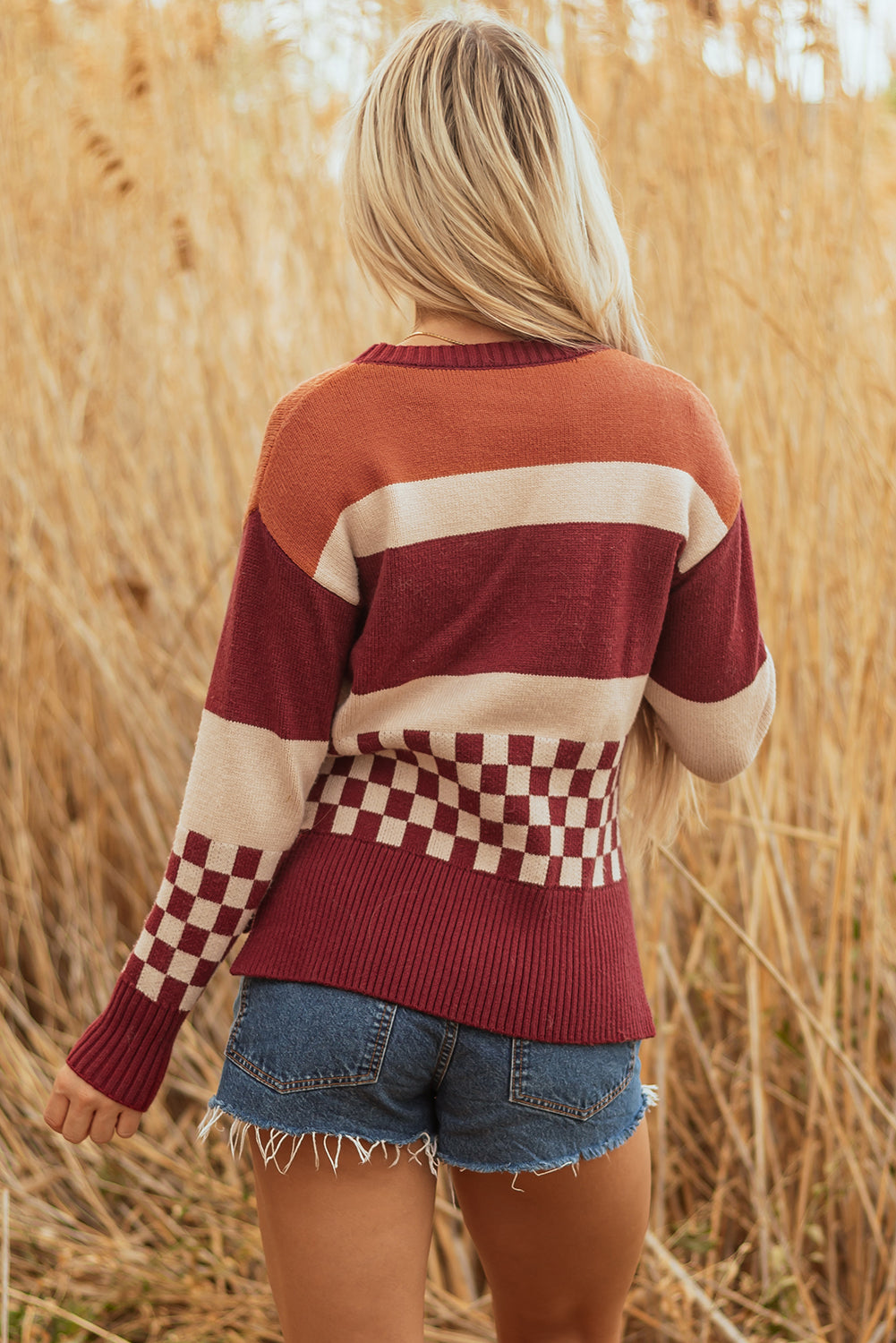 Checkered Color Block Sweater