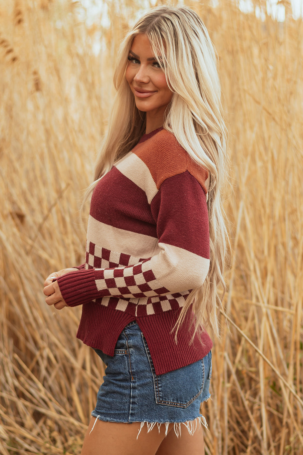Checkered Color Block Sweater