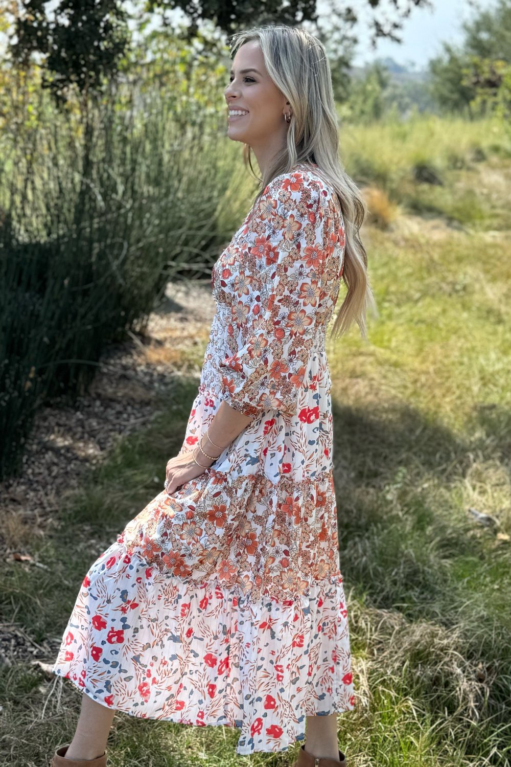 Lily Floral Ruffled Tiered Midi Dress-3