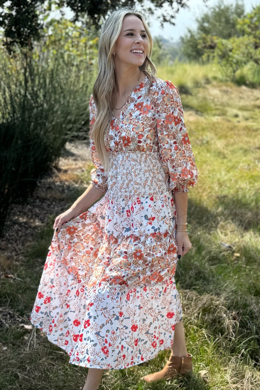 Lily Floral Ruffled Tiered Midi Dress-2