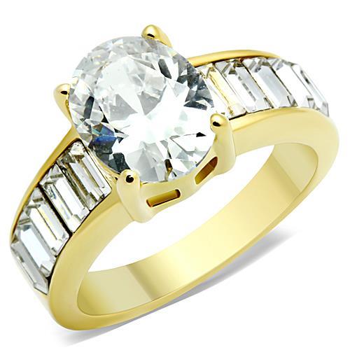 IP Gold (Ion Plating) Stainless Steel Ring with AAA Grade CZ